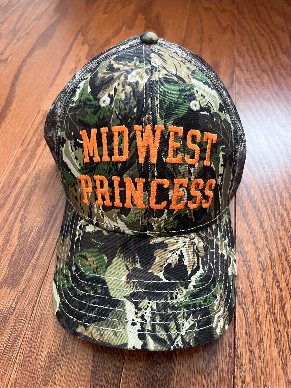 Chappell Roan Midwest Princess Camo Trucker Hat/Cap - Orange Embroidery